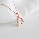 925 Silver Flower Wreath CZ Crystal Pendant Necklaces Women