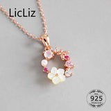 925 Silver Flower Wreath CZ Crystal Pendant Necklaces Women