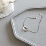 925 Silver Double Round Loop Chain Bracelet Adjustable Link Jewelry