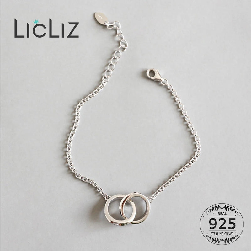 925 Silver Double Round Loop Chain Bracelet Adjustable Link Jewelry
