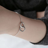 925 Silver Double Round Loop Chain Bracelet Adjustable Link Jewelry