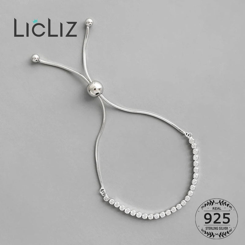 925 Silver Zircon Bracelet Women CZ Crystal Adjustable Snake Chain