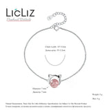 925 Sterling Silver Cat Ear Bracelet with Pink Strawberry Quartz