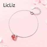 925 Sterling Silver Cat Ear Bracelet with Pink Strawberry Quartz