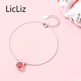 925 Sterling Silver Cat Ear Bracelet with Pink Strawberry Quartz