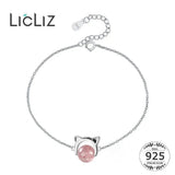 925 Sterling Silver Cat Ear Bracelet with Pink Strawberry Quartz