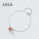 925 Sterling Silver Cat Ear Bracelet with Pink Strawberry Quartz