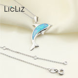 925 Silver Opal Dolphin Pendant Necklace for Women Chain 925 Silver Jewelry