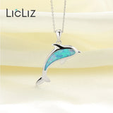 925 Silver Opal Dolphin Pendant Necklace for Women Chain 925 Silver Jewelry