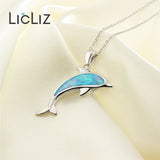 925 Silver Opal Dolphin Pendant Necklace for Women Chain 925 Silver Jewelry