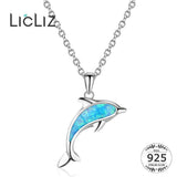 925 Silver Opal Dolphin Pendant Necklace for Women Chain 925 Silver Jewelry