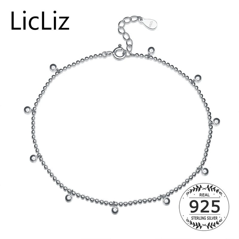 925 Sterling Silver Beads Ball Anklet Foot Bracelet Women