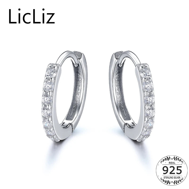 925 Silver Circle Hoop Earrings CZ Huggie Loop LE0385