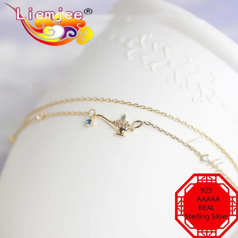 925 Silver Plated Zircon Aladdin's Lamp Bracelet Party Jewelry For Women