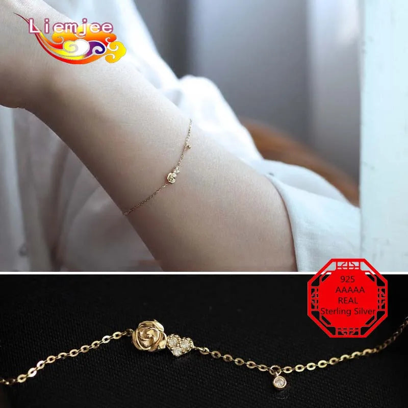 925 Silver Zircon Rose Love Bracelet for Women