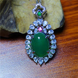 Green Agate Silver Plated Zircon Necklace for Women