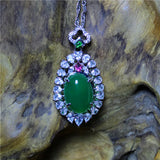 Green Agate Silver Plated Zircon Necklace for Women
