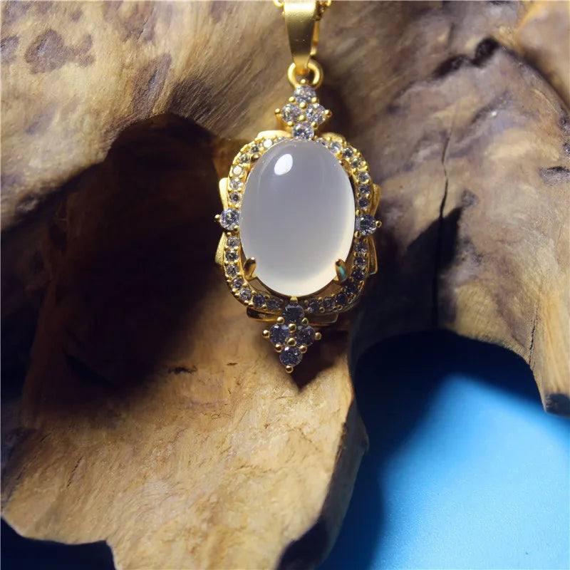 Green Agate Silver Plated Zircon Necklace for Women