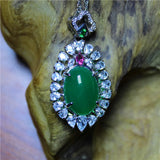 Green Agate Silver Plated Zircon Necklace for Women