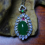 Green Agate Silver Plated Zircon Necklace for Women