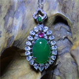 Green Agate Silver Plated Zircon Necklace for Women