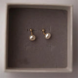 925 Sterling Silver 14k Filled Bead Pearl Earrings for Women