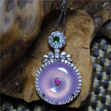 Pink Purple Agate Inlaid Button Necklace For Women