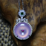 Pink Purple Agate Inlaid Button Necklace For Women