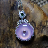 Pink Purple Agate Inlaid Button Necklace For Women