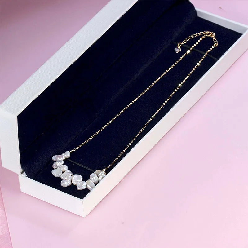925 Silver Petals Pearls Necklace Irregular Weaving Charm Gift