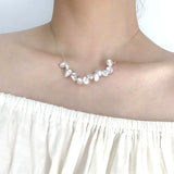 925 Silver Petals Pearls Necklace Irregular Weaving Charm Gift