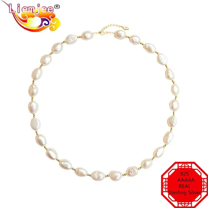 Real 925 Silver Irregular Pearls Necklace For Women