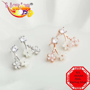 925 Silver Flowers Zircon Tassel Earrings For Women Charm Gift