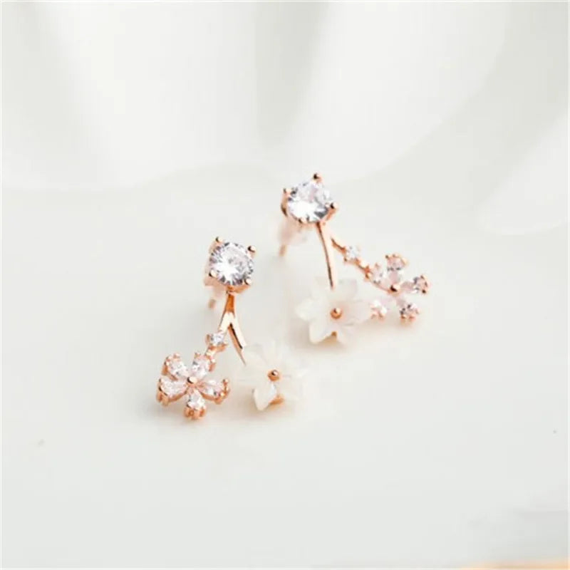 925 Silver Flowers Zircon Tassel Earrings For Women Charm Gift