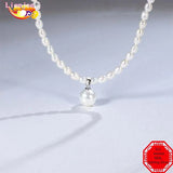 925 Silver Necklace with Rice Shaped Pearls Charm Gift