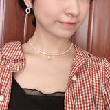 925 Silver Necklace with Rice Shaped Pearls Charm Gift