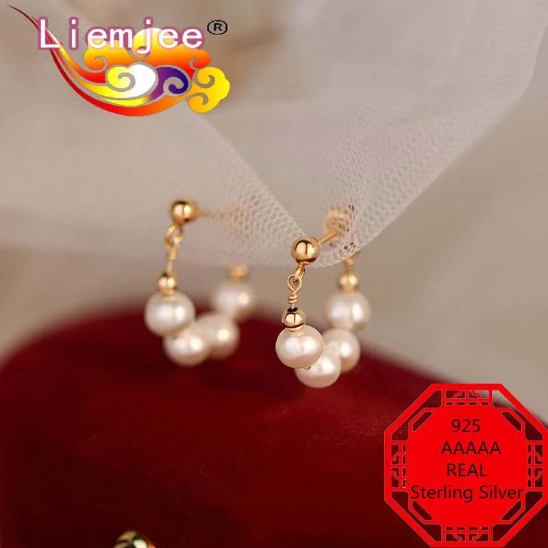 925 Silver Circle Pearls Earrings for Women - Charm Gift