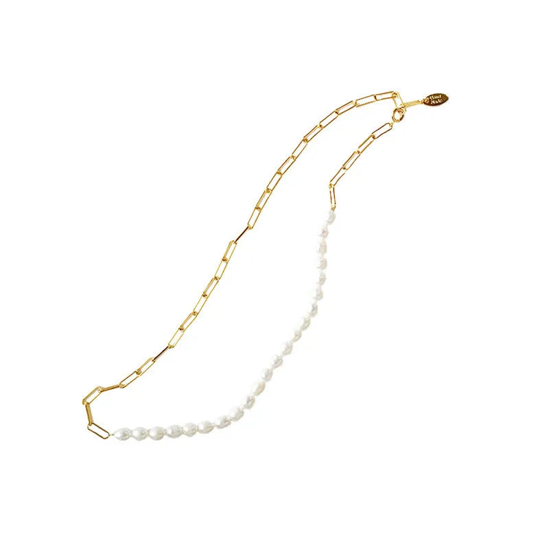 Sterling Silver Irregular Pearls Necklace for Women