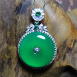 Green Agate Safety Button Necklace For Women All Seasons