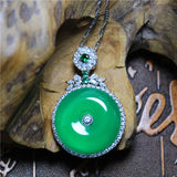 Green Agate Safety Button Necklace For Women All Seasons