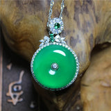 Green Agate Safety Button Necklace For Women All Seasons