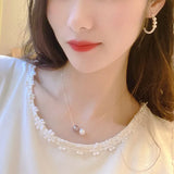 Two-Color Beads Pearls 925 Silver Necklace For Women Girl Gift