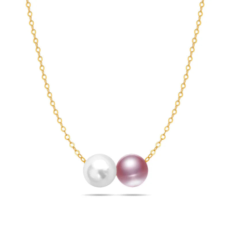 Two-Color Beads Pearls 925 Silver Necklace For Women Girl Gift
