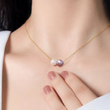 Two-Color Beads Pearls 925 Silver Necklace For Women Girl Gift