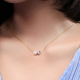 Two-Color Beads Pearls 925 Silver Necklace For Women Girl Gift