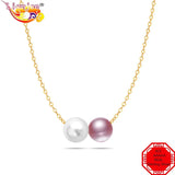Two-Color Beads Pearls 925 Silver Necklace For Women Girl Gift