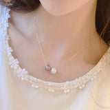 Two-Color Beads Pearls 925 Silver Necklace For Women Girl Gift
