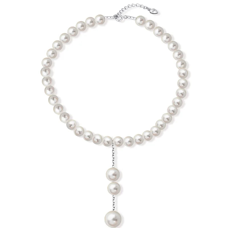 Crystal Rice Pearls 925 Silver Necklace For Women Bridal Party Jewelry