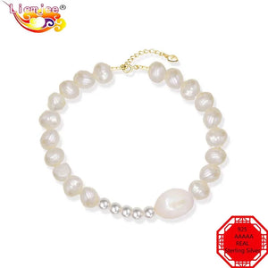 Irregular Pearl S925 Sterling Silver Bracelet Wedding Jewelry For Women