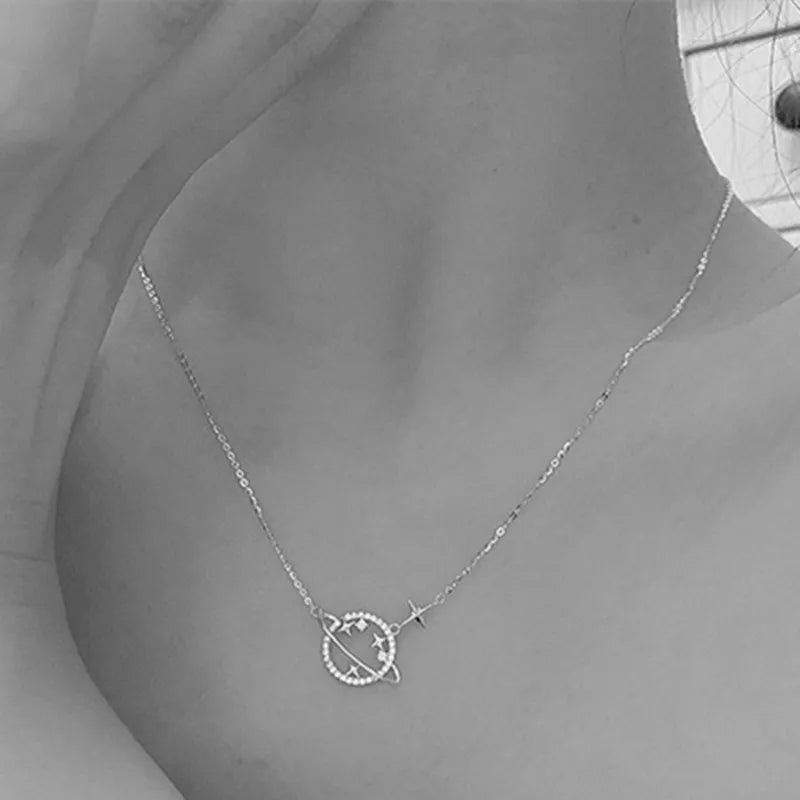 925 Silver Star Planet Zircon Necklace - Charm Gift for Her